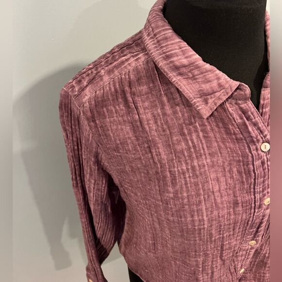Anthropologie daily practice purple dyed cotton button down - Picture 3 of 11